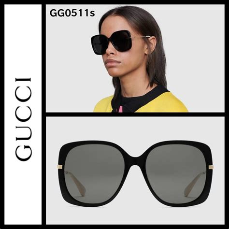 gucci - gg0511s|Gucci Square/Rectangle Sunglasses Black Gold Grey Luxury .